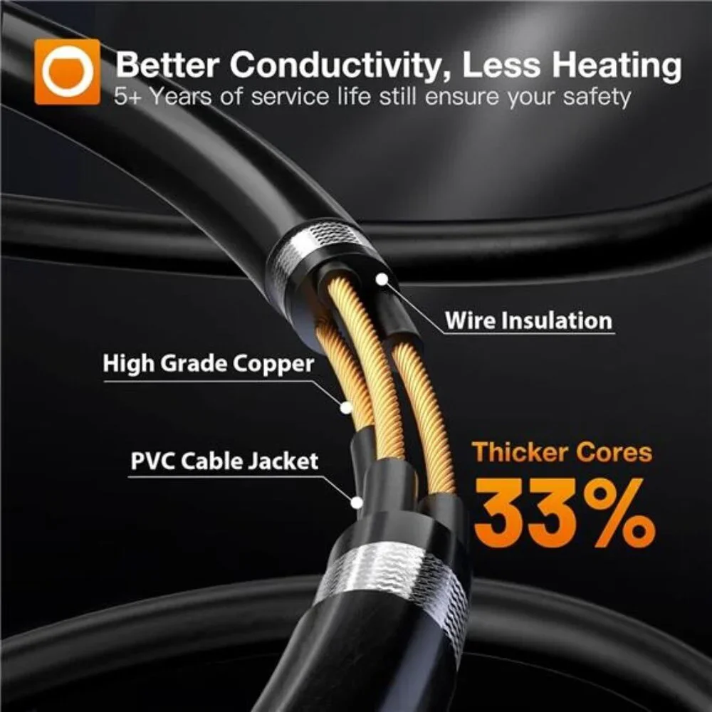 25 Feet Outdoor Extension Cord Waterproof Deep Black 16 AWG 3 Prong, Flexible